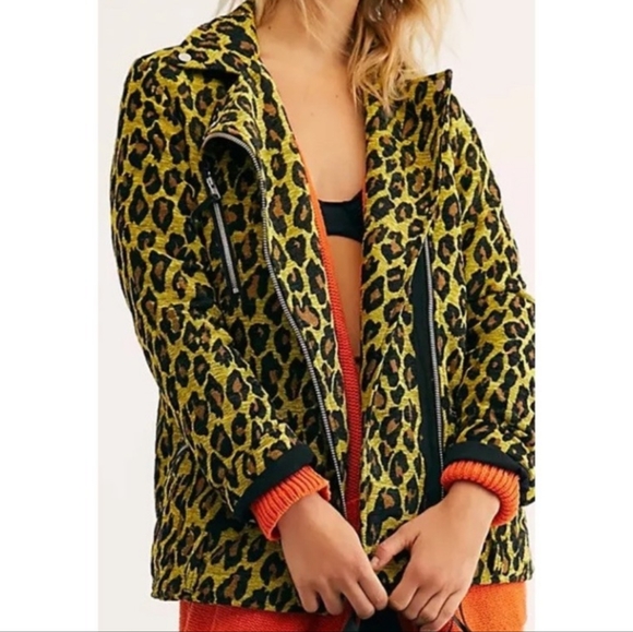 TODAY ONLY! Free People Femme Fatale Moto Style Jacket, Yellow Leopard Print, XS - Picture 14 of 16